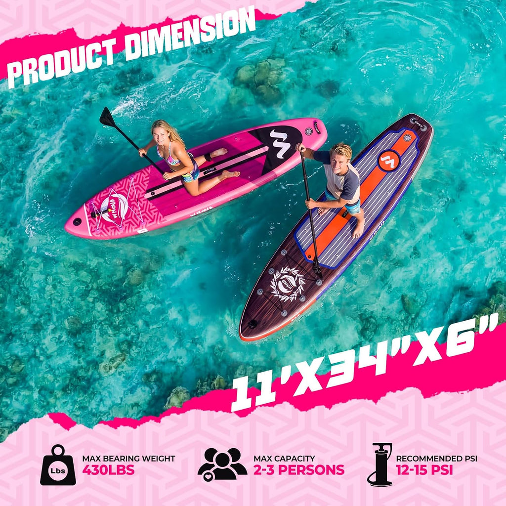 11' Inflatable Stand Up Paddle Board, 34' Extra Wide Stable iSUP for Adults & Youth, with Camera Mount & Premium Accessories, Non-Slip Deck for All Skill Levels
