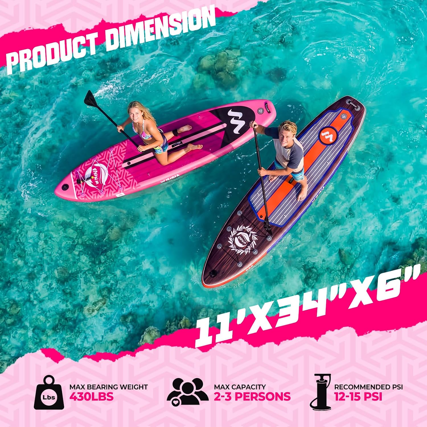 11' Inflatable Stand Up Paddle Board, 34' Extra Wide Stable iSUP for Adults & Youth, with Camera Mount & Premium Accessories, Non-Slip Deck for All Skill Levels