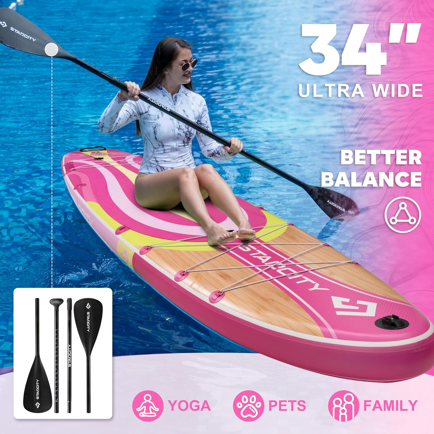 Starcity 11'6'*34'*6' Stand Up Paddle Board,Inflatable Paddle Boards for Adults w/a Simple and Non Slip Design, Moderate Length and Easy Operation, Suitable for Adults.