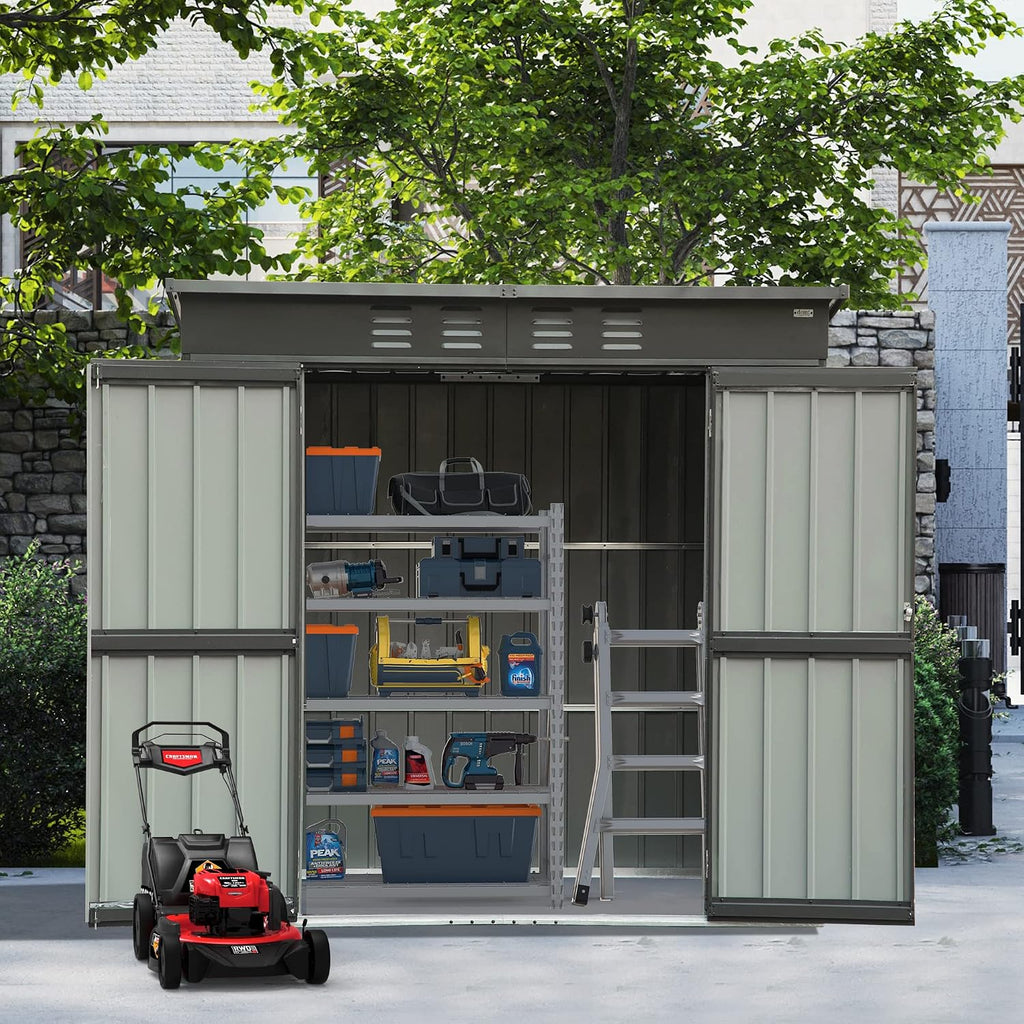 Domi Outdoor 5' x 3' Storage Shed, Metal Sheds Tool Storage Slope Roof with Lockable Door & Air Vents, Outdoor Galvanized Steel Sheds for Backyard,Garden,Patio,Lawn