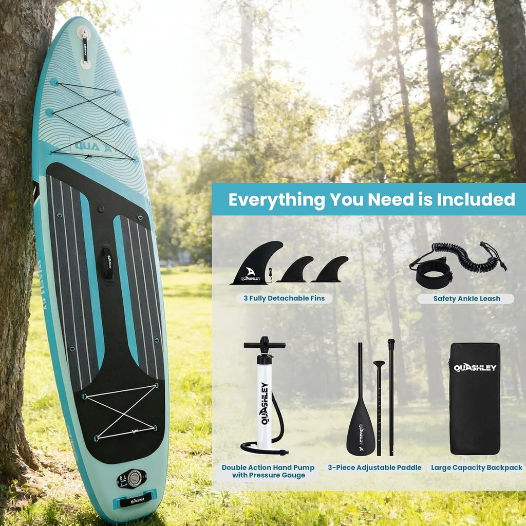 Quashley Inflatable Stand Up Paddle Board,Inflatable Paddleboards 32/34 Inch Wide,All Around SUP for Beginners with Lightweight Paddle,Hand Pump,Backpack,Leash,Durable & Portable iSUP Board