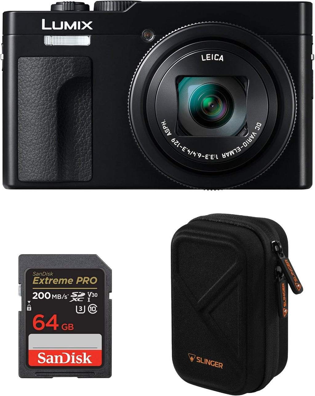 Panasonic LUMIX ZS99 Point and Shoot Camera, Compact Camera for Travel with 30x Zoom with 24-720mm Zoom Lens, and 4K Video/Photo, Great for Travel and Concerts, DC-ZS99 + Case + 64GB SD Card (Black)