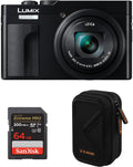 Panasonic LUMIX ZS99 Point and Shoot Camera, Compact Camera for Travel with 30x Zoom with 24-720mm Zoom Lens, and 4K Video/Photo, Great for Travel and Concerts, DC-ZS99 + Case + 64GB SD Card (Black)