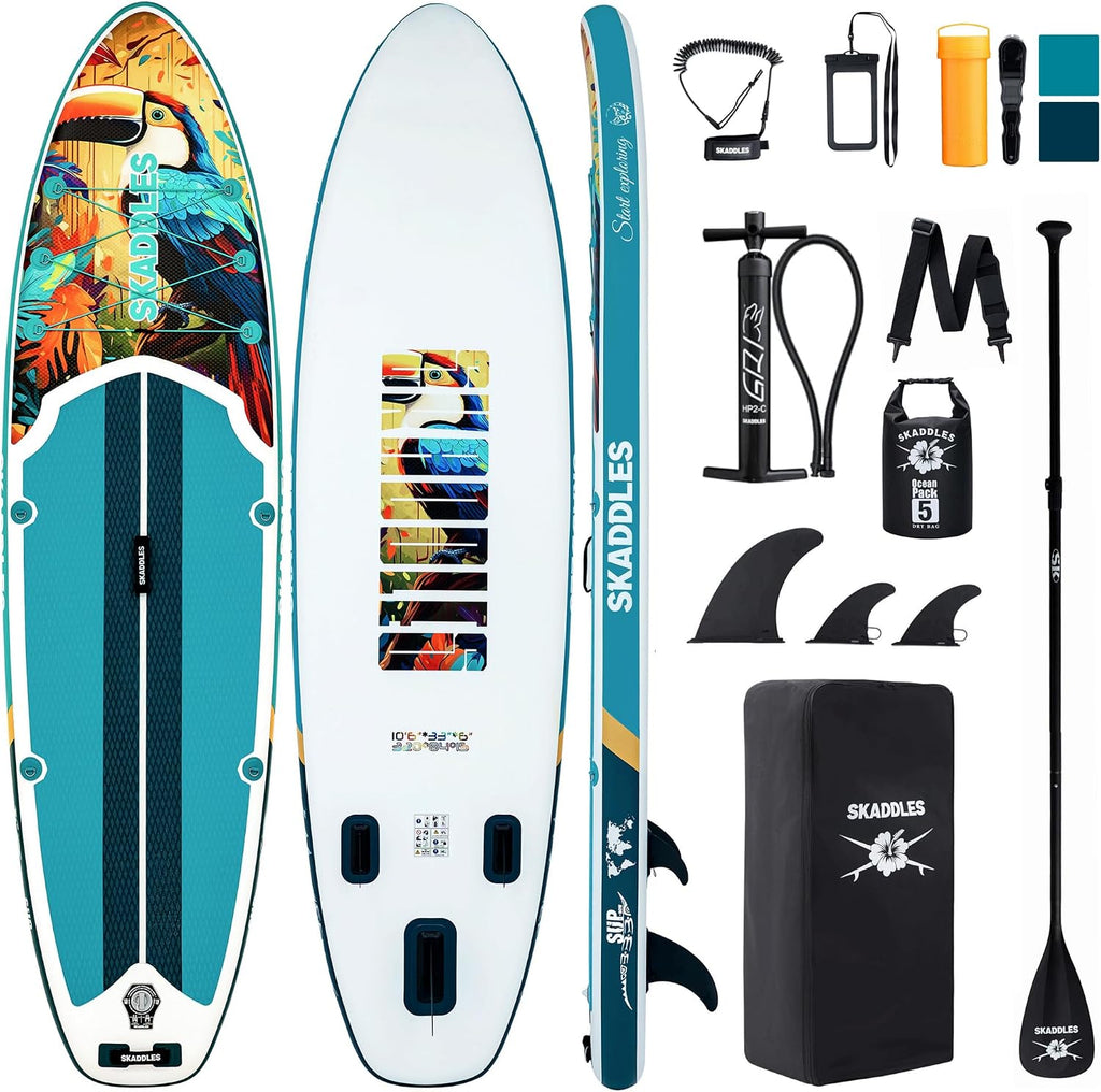 10'6'' Inflatable Stand Up Paddle Board (SUP) for Adults and Youth with Non-Slip Deck – Complete Accessories Kit, for Fishing, Yoga, Fitness & Family Fun