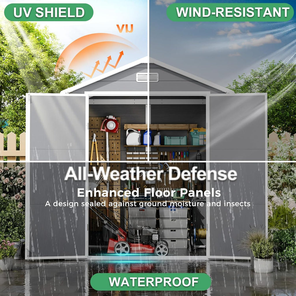 6x3 FT Plastic Outdoor Storage Shed with Floor and Lockable Door, All-Weather Resin Storage Shed Easy to Install, Garden Shed/Tool Shed for Backyard, Patio, Grey