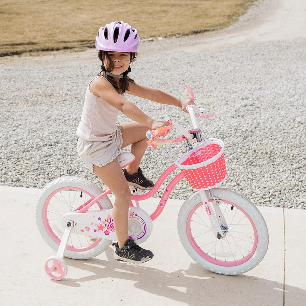 RoyalBaby Girls Bike with Training Wheels and Kickstand, Stargirl Kids Bicycle 16 Inch Toddlers to Big Kids 4-7 Years, Coral Red