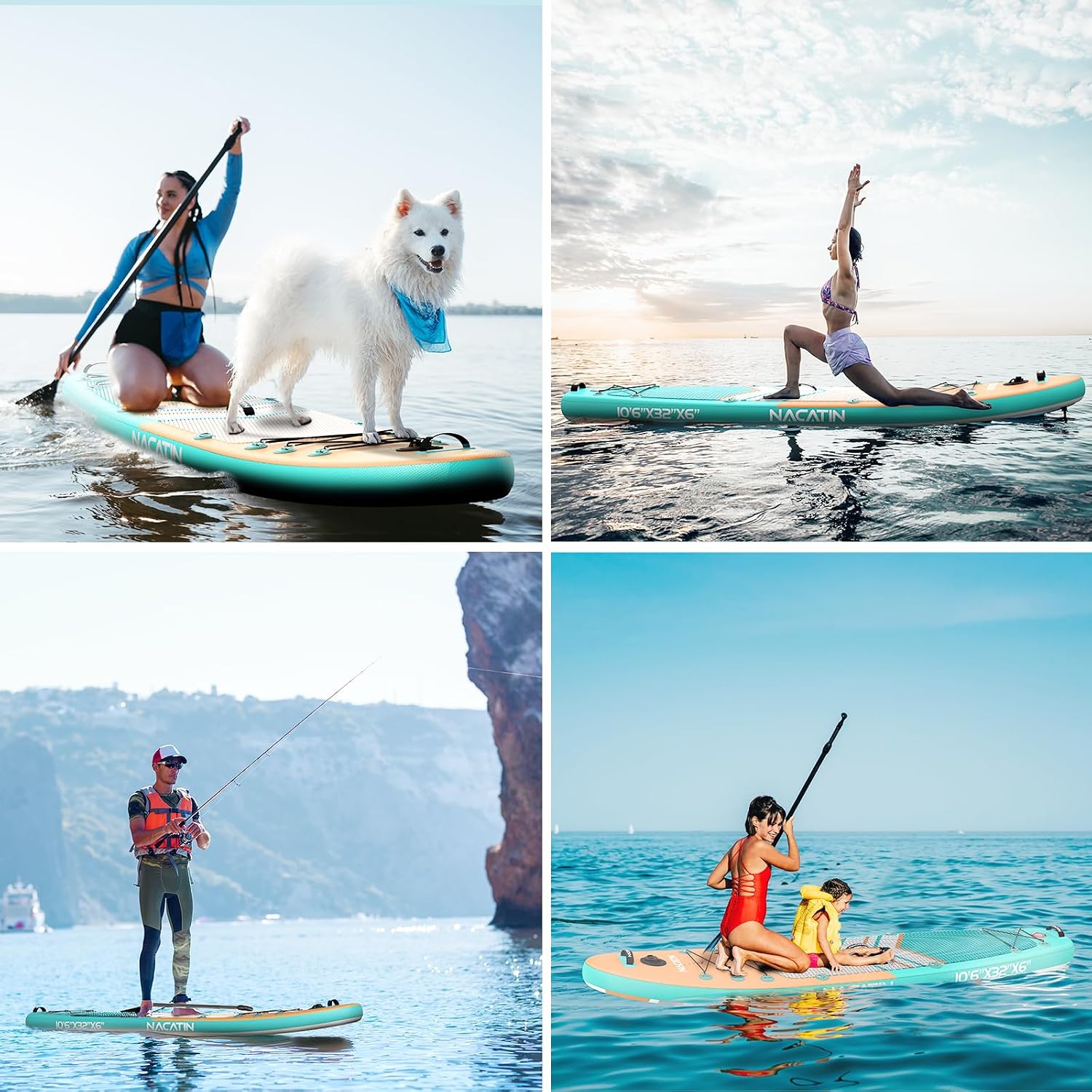 NACATIN Inflatable Stand Up Paddle Board,10'6'Upgrade Version Blow Up Paddle Boards for Adults with Premium SUP Accessories& Backpack,Adjustable Paddle,Camera Mount,Hand Pump, for Lake, River, Yoga
