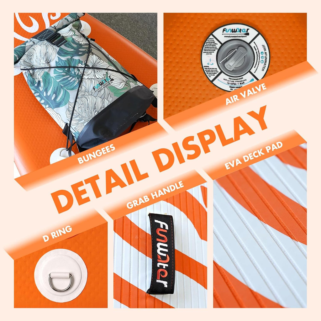 FunWater 8'/10'/10'6'/11'6' Inflatable Stand Up Paddle Board with Premium SUP Paddleboard Accessories, Wide Stable Anti-Slip EVA Deck,Paddle Boards for Adults & Youth of All Skill Levels