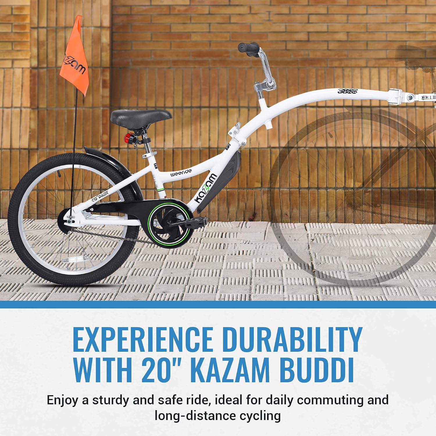 KaZAM Co-Pilot Bike Trailer - 20 Inch Bike Trailer with Adjustable BMX Stem and Handlebar - Lightweight Aluminum Frame and Padded Saddle for Cycling - Perfect for Family Rides