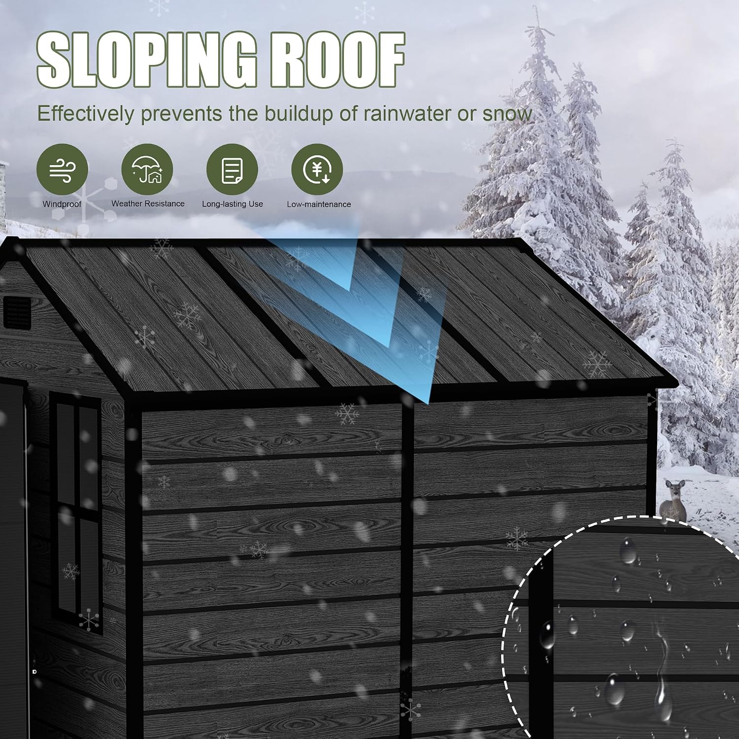 Plastic Storage Shed 6x6 Ft, Resin Outdoor Storage Shed, Garden Tool Sheds Weatherproof for Store Patio Furniture, Garden Tools Bike Accessories, Beach Chairs and Lawn Mower, Black Wood Grain
