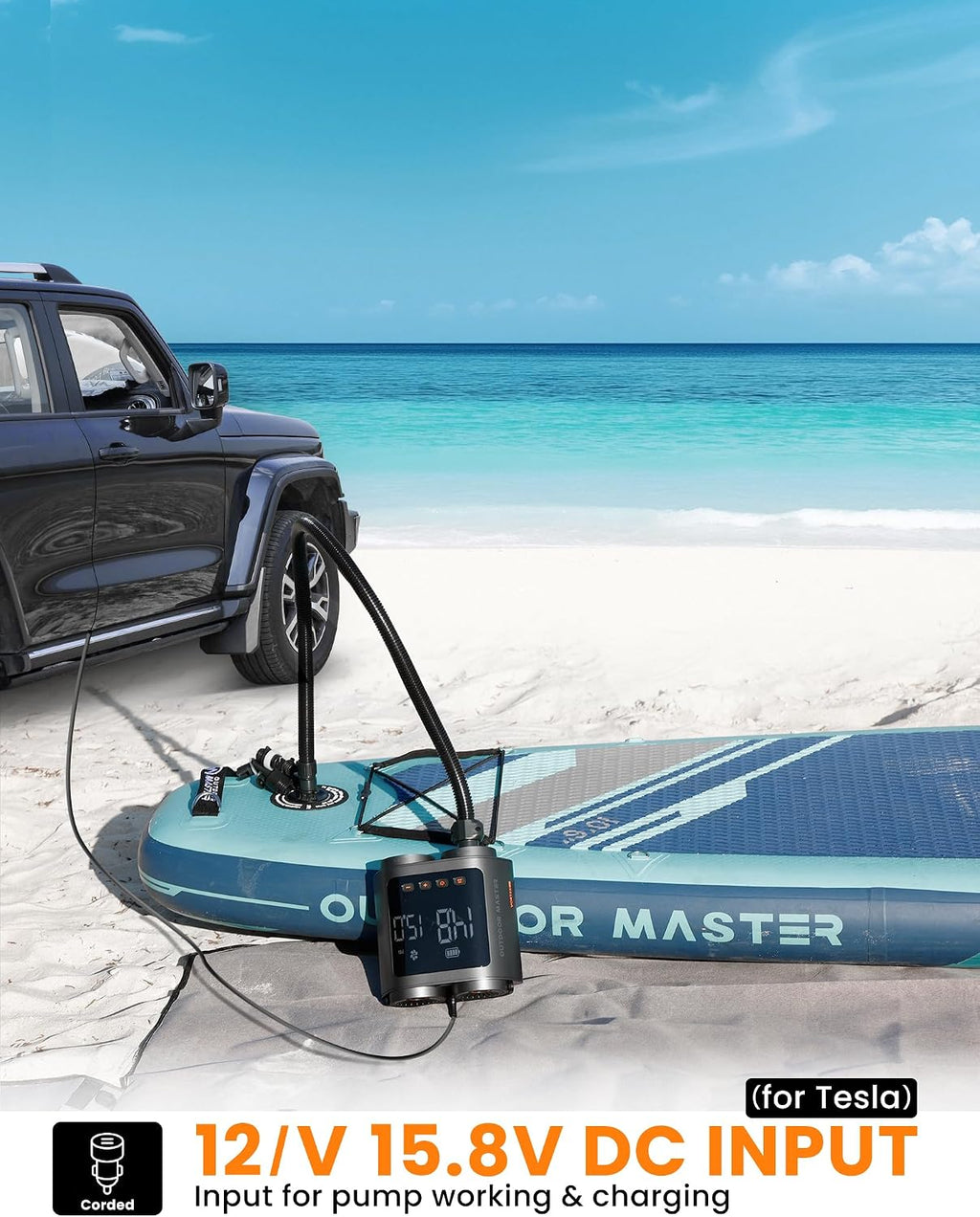 OutdoorMaster Vortex Pro 57.7Wh Rechargeable Paddle Board Pump Portable, Electric SUP Pump Battery for 3 SUPs Inflation & Deflation, Max 20PSI 12V/15.8V DC & Type-C Input, 8 Nozzles for Inflatables