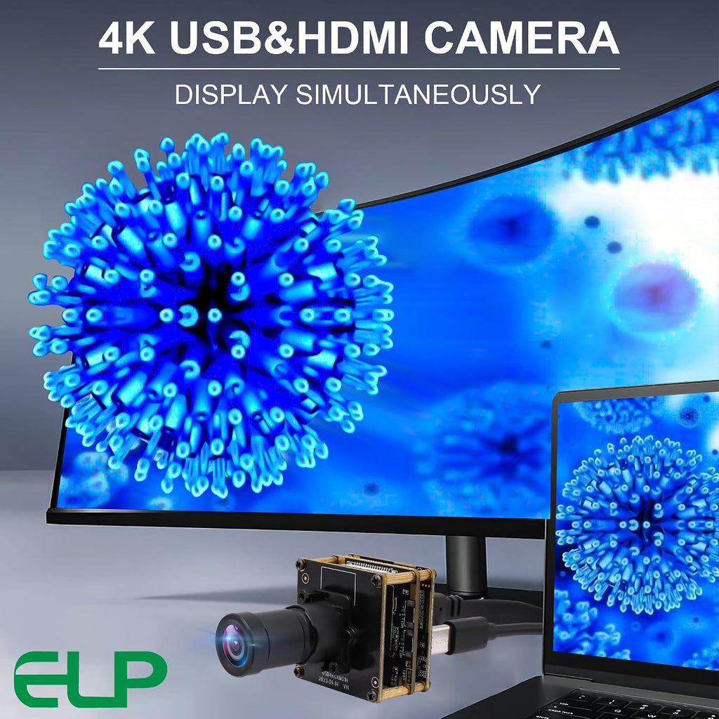 ELP 4K USB HDMI Camera Module Night Vision PC Camera for Computer Monitor with Simultaneous 2X Digital Zoom and 8mp Resolution, Ideal for Security and Laser Engraver Applications