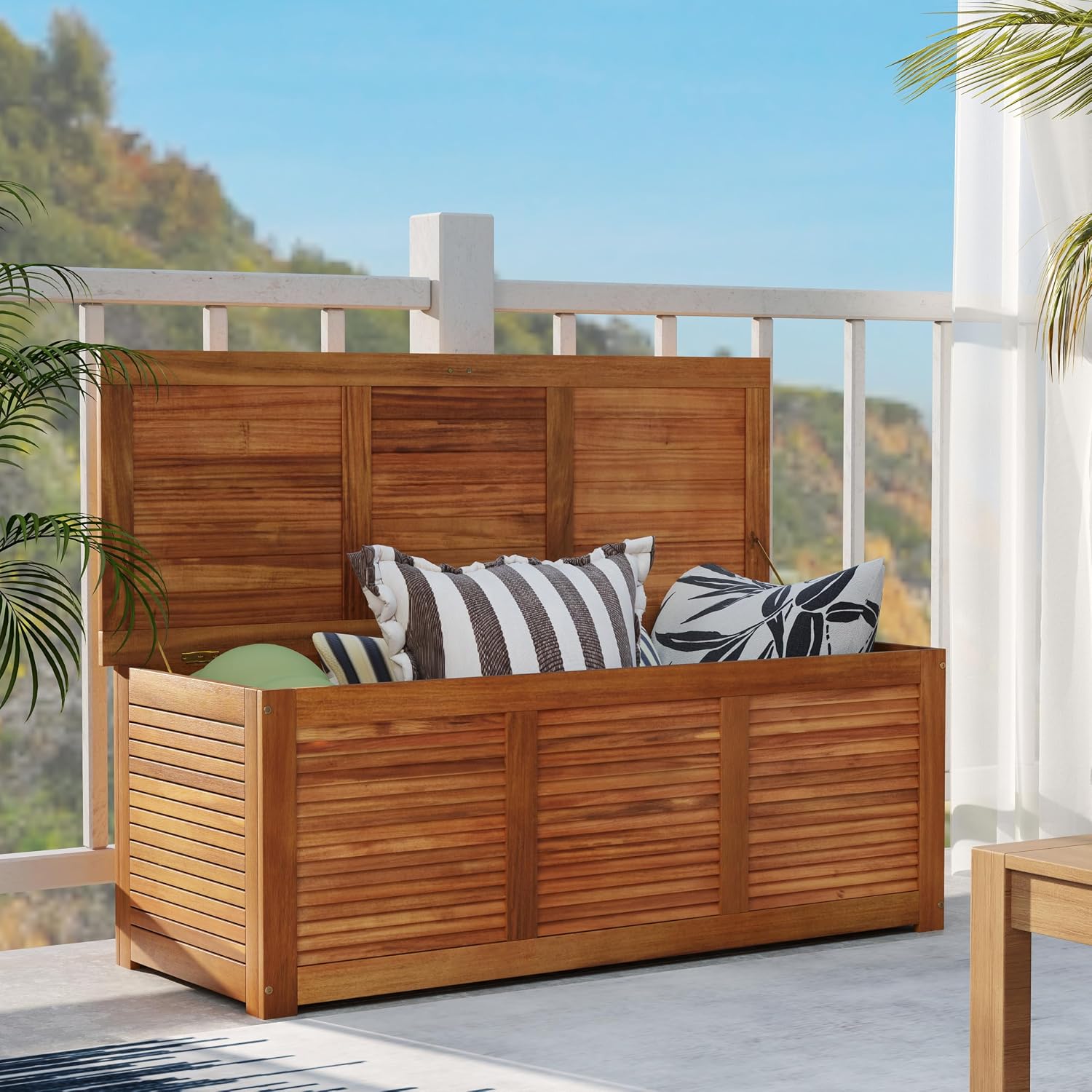 RELAX4LIFE Deck Box Acacia Wood, 46 Gallon Backyard Storage Bin Container for Patio Furniture Cushions, Pillows, Garden Tools, Pool Accessories, Wooden Porch Bench, Indoor Outdoor Storage Box (46 Gal)