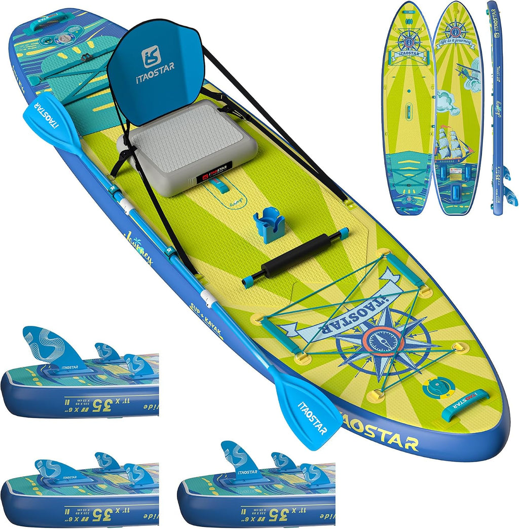 iTAOSTAR Journey 11'6' / 11'×34' / 11'×35' Extra Wide Paddle Board, One-Stop Premium SUP Board Accessories, Tailored Fins, Stable Inflatable Stand Up Paddle Boards for Youth/Adults of All Skill Levels