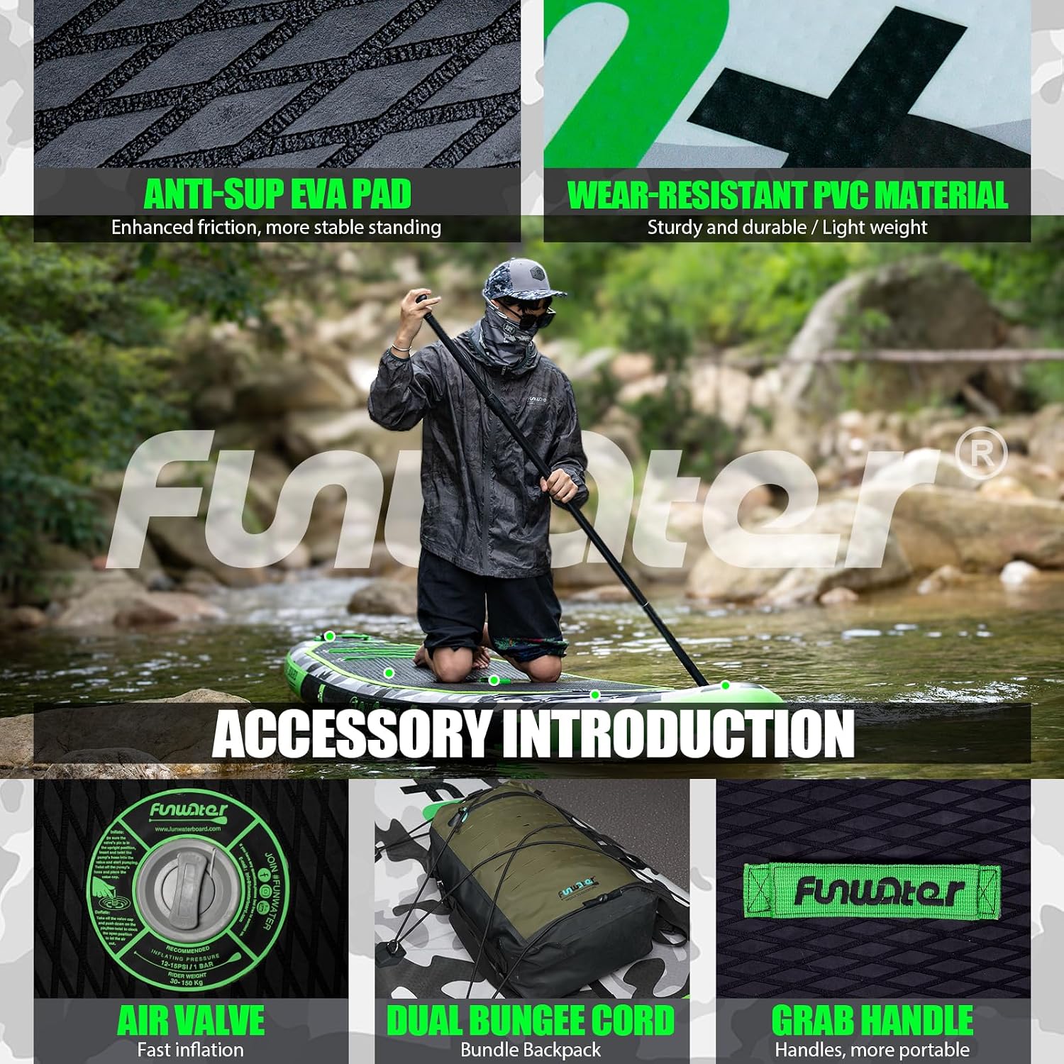 FunWater Inflatable Stand Up Paddle Board with Premium SUP Paddleboard Accessories, Anti-Slip EVA Deck, 11'6''/11'/10'6'' Paddle Boards for Adults & Youth of All Skill Levels