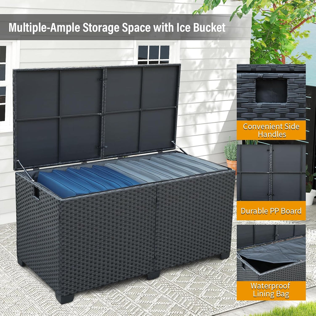 Rattan Star 180 Gallon Outdoor Storage Box Deck Storage Box Cushion Storage Bin Outdoor Large Patio Storage Bin with Waterproof Lining Bag, Black Wicker