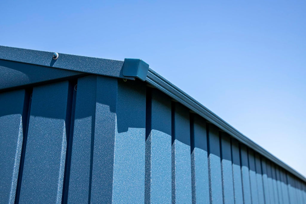 Arrow Shed Elite 14' x 16' Tall Outdoor Steel Storage Shed with High Gable and Lockable Doors Storage Building, Blue Grey