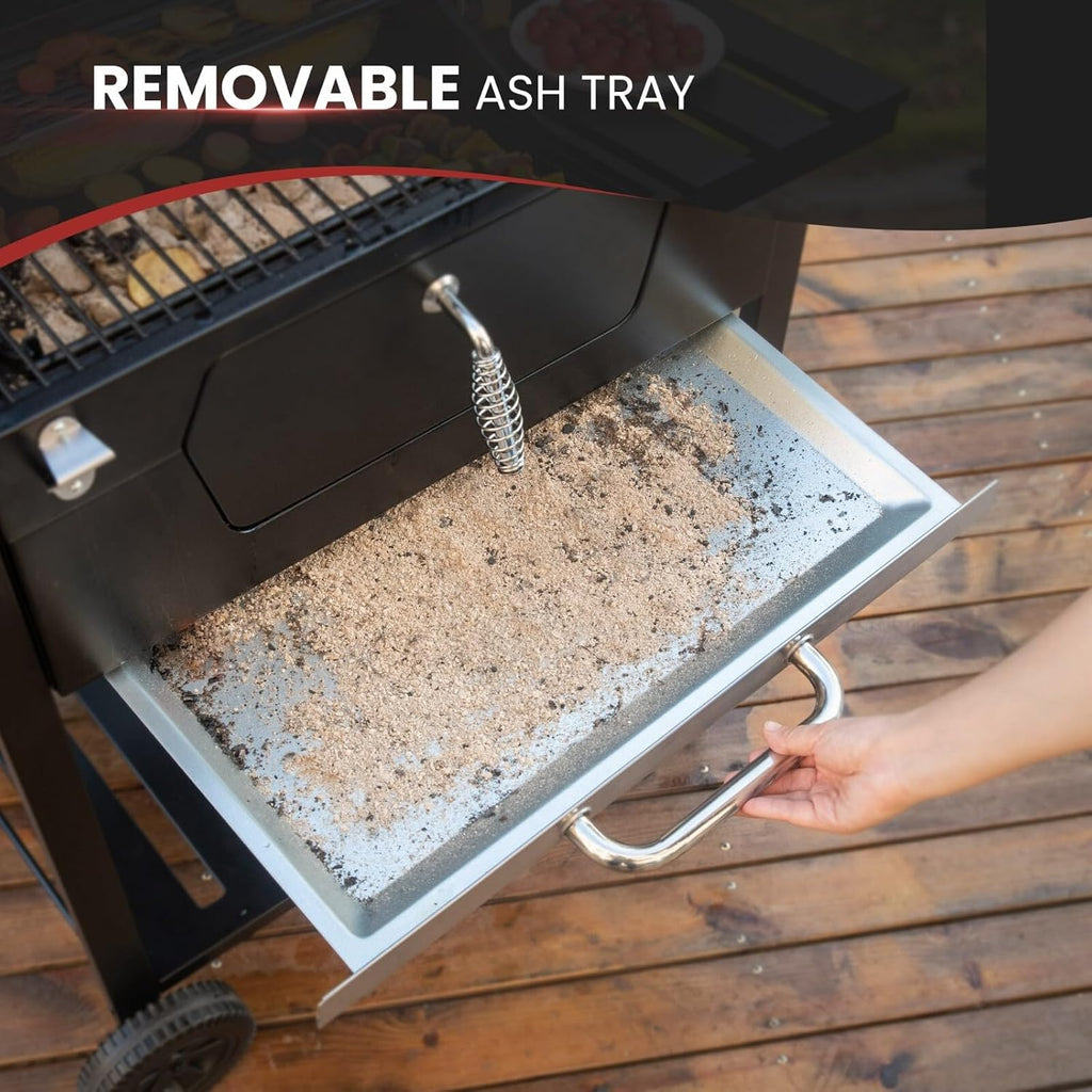 Movable Charcoal BBQ Grill with Foldable Side Tables, Black