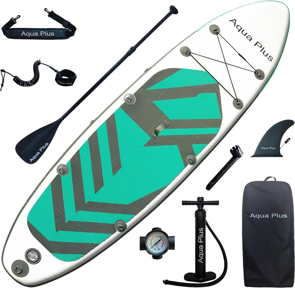 Aqua Plus 6inches Thick Inflatable SUP for All Skill Levels Stand Up Paddle Board,Paddle,Pump,ISUP Travel Backpack, Leash,Shoulder Strap,Youth,Adult Inflatable Paddle Board