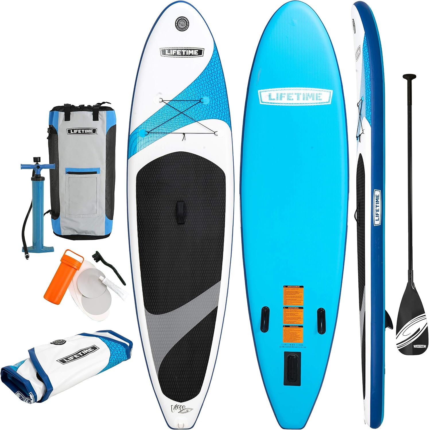 Lifetime Vista Inflatable Stand Up Paddle Board, 11' Long x 32' Wide x 6' Thick, Durable and Lightweight SUP, Stable Wide Stance Deck, Includes Backpack, Paddle, Pump, Removable Fin and Repair Kit