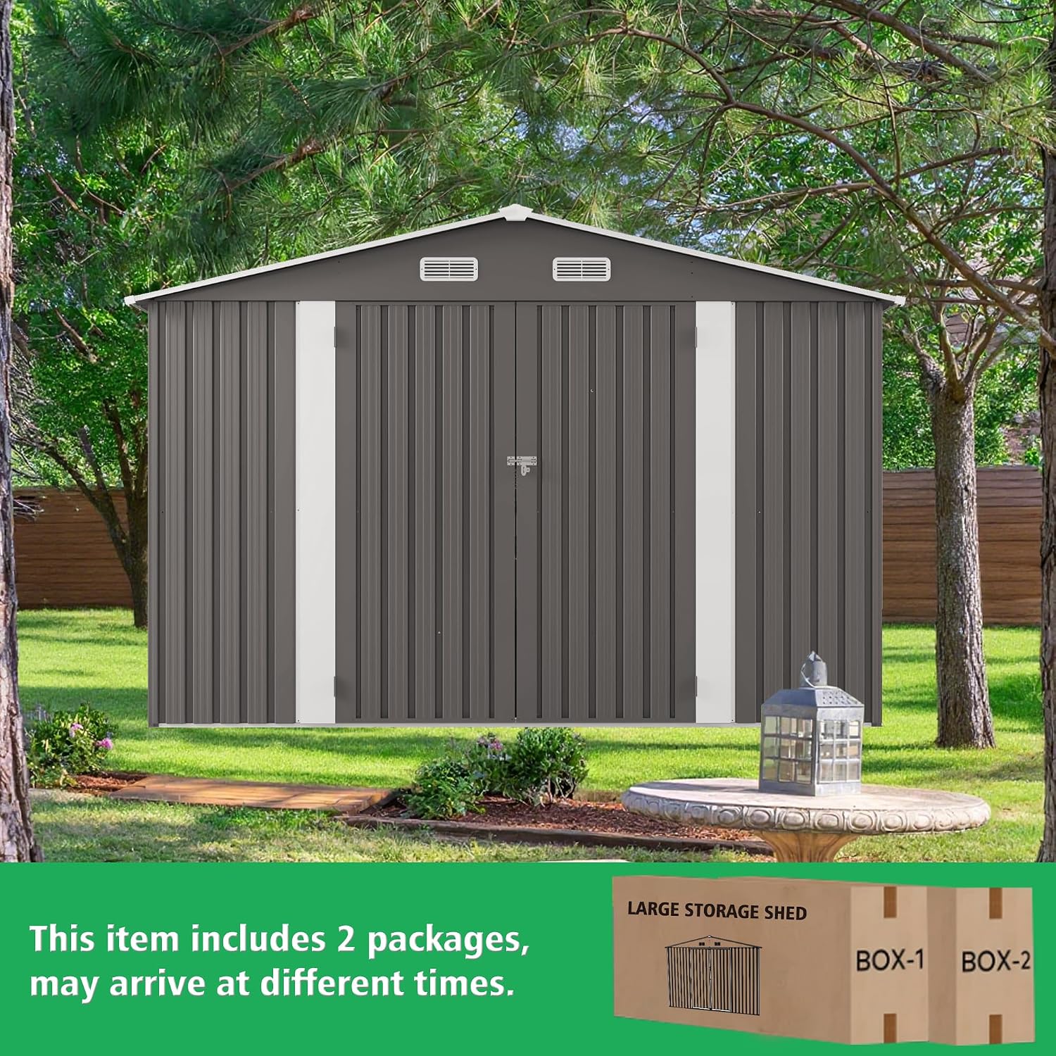 10x12 FT Outdoor Storage Shed, Large Metal Garden Shed with 2 Windows, Outside Tool Sheds with Lockable Hinged Doors, Waterproof Storage Building with 4 Air Vents for Backyard, Patio, Lawn, Gray