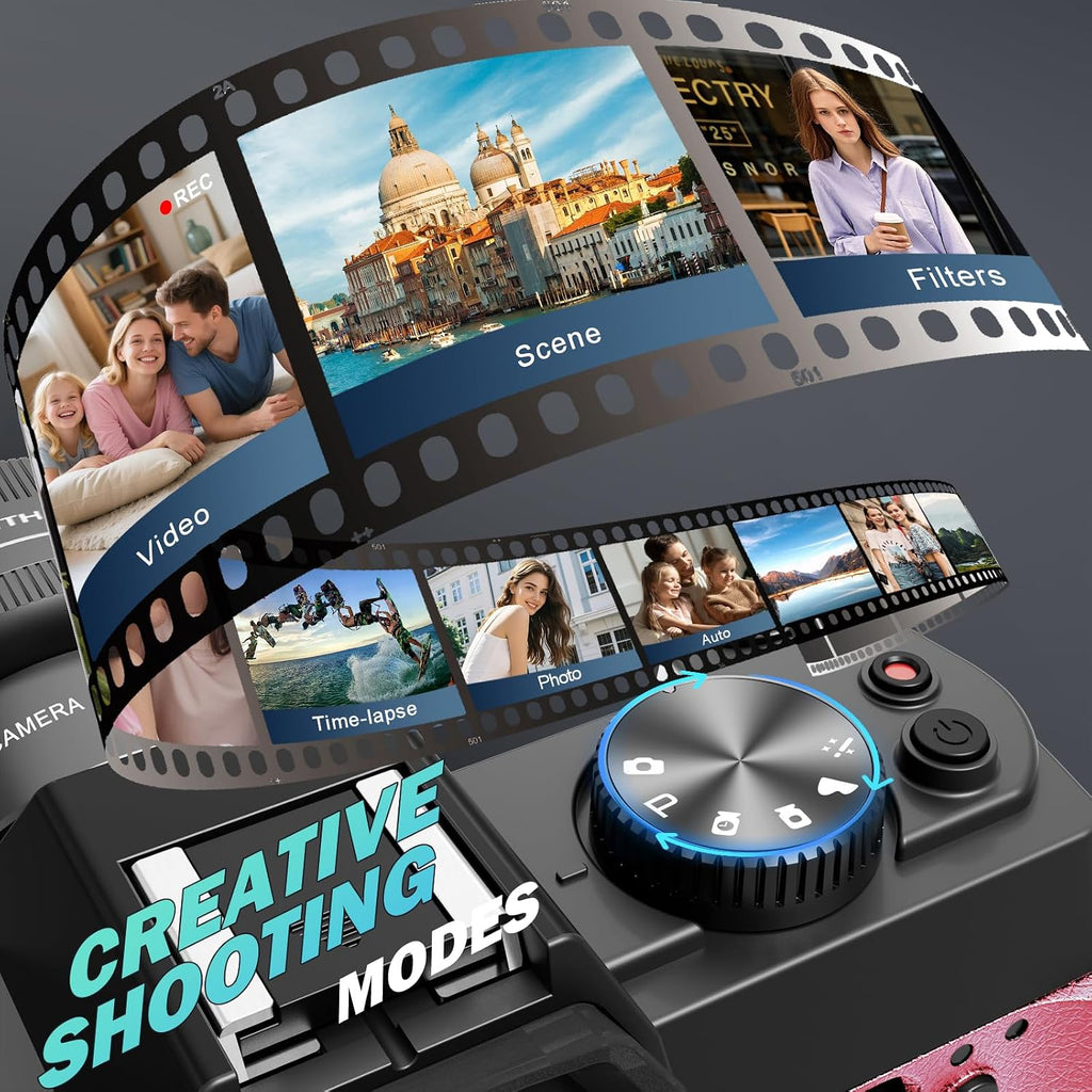 True 5K Digital Cameras for Photography 64MP - 16X Zoom, WiFi, with 64GB TF Card, Wide-Angle & Macro Lens, Autofocus & Anti-Shake, Vlogging Camera for YouTube Travel (Pink)