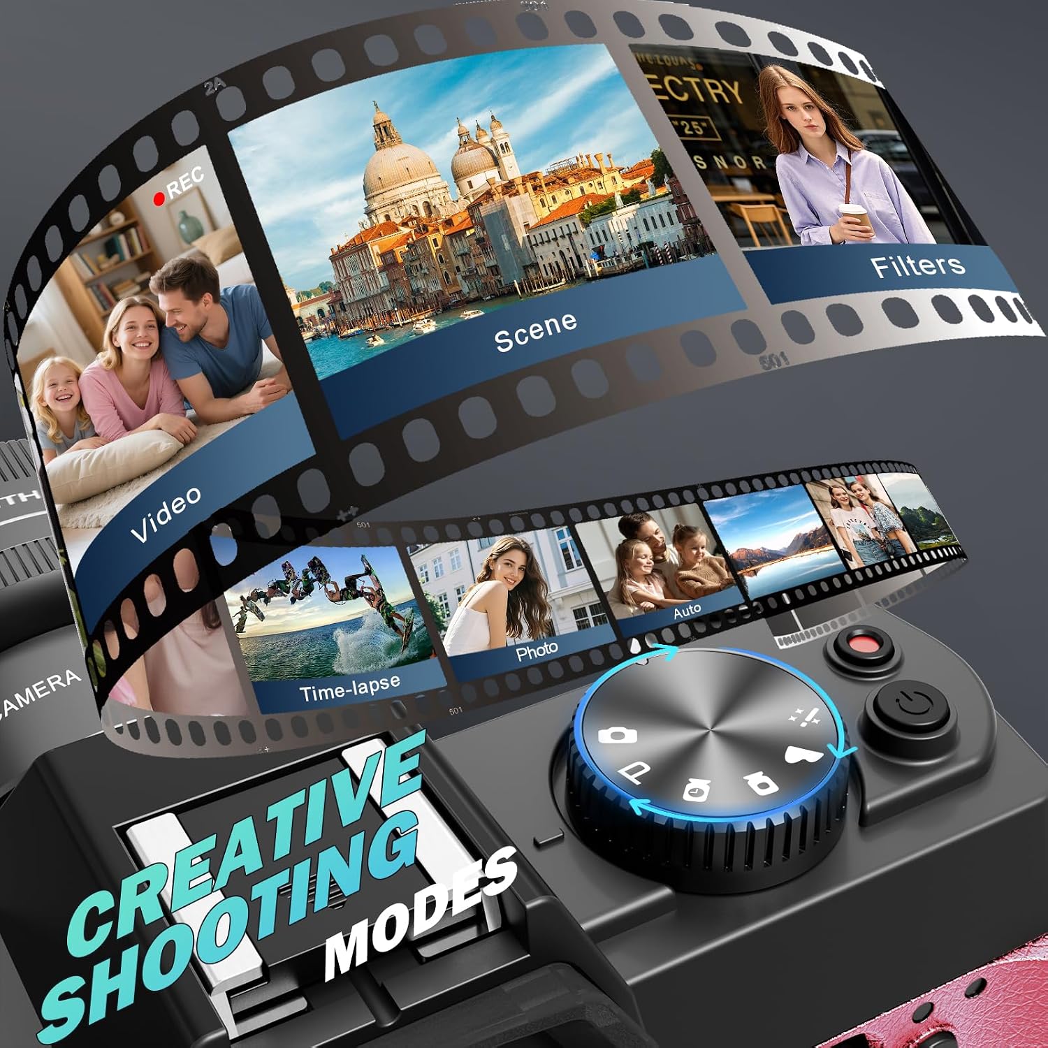 True 5K Digital Cameras for Photography 64MP - 16X Zoom, WiFi, with 64GB TF Card, Wide-Angle & Macro Lens, Autofocus & Anti-Shake, Vlogging Camera for YouTube Travel (Pink)