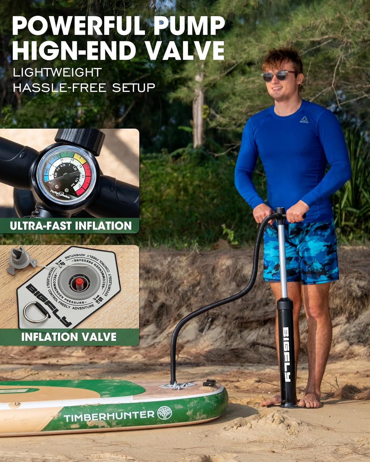 Bigfly Inflatable Stand Up Paddle Board 11'*34'*6', Blow Up Paddle Board for Adults,with Detachable Fins, Pump, Floating Paddle, Safety Leash,Backpack