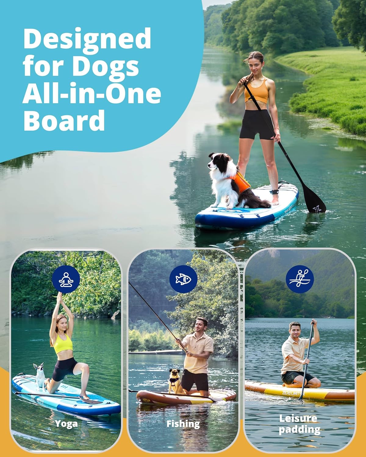 ZLX Inflatable Stand Up Paddle Board, 10'6' SUP Non-Slip Stable Deck Pad, Unique Center Fin, Premium Accessories, Paddleboard for Adults, Beginners, All Skill Levels