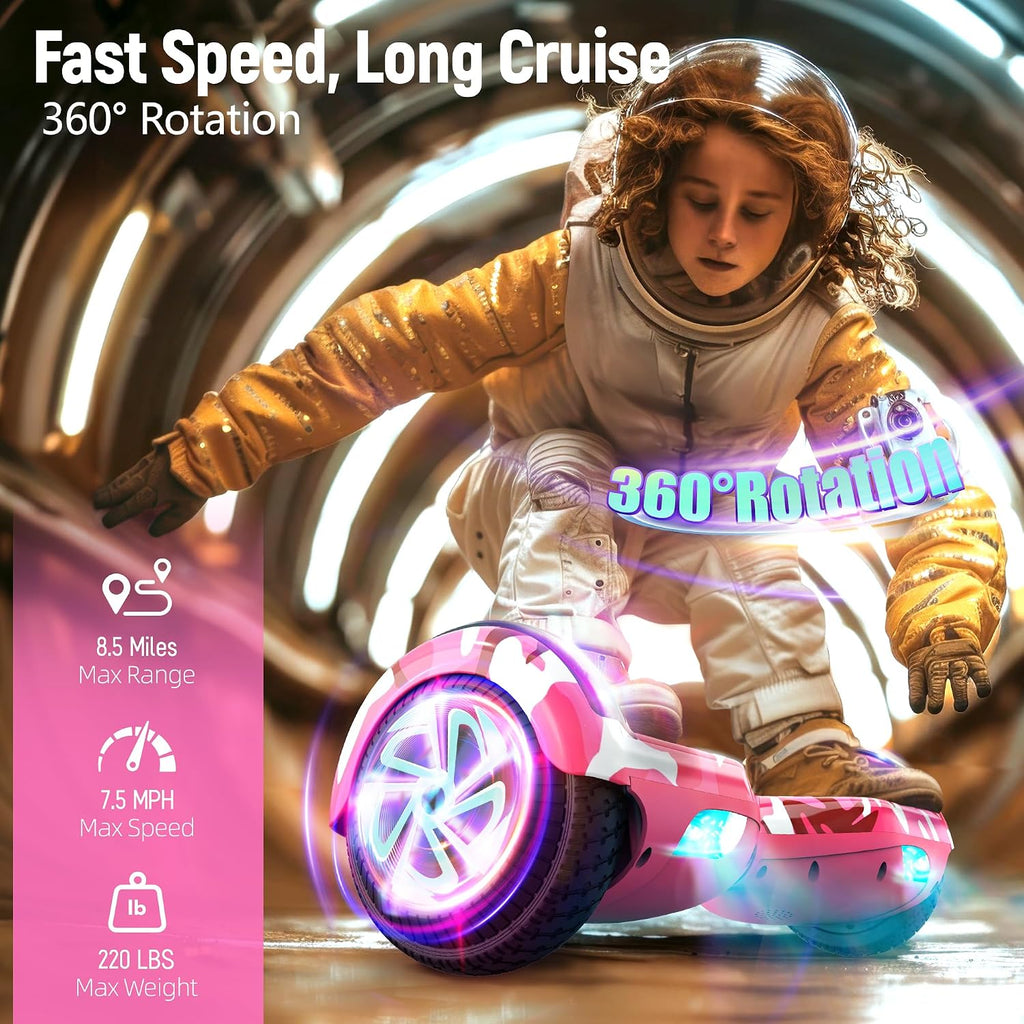LIEAGLE Hoverboard, 6.5' Self Balancing Scooter Hover Board with Bluetooth Wheels LED Lights for Kids Adults