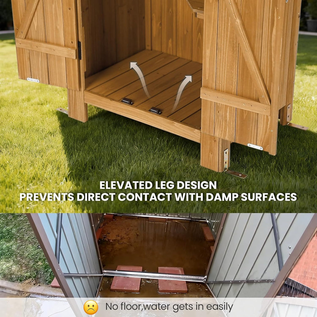 Wooden Outdoor Storage Shed with Double Doors,70' Tall Waterproof Storage Shed with Lock,Sheds & Outdoor Storage with Windproof Tipping for Deck,Backyard Garden and Yard