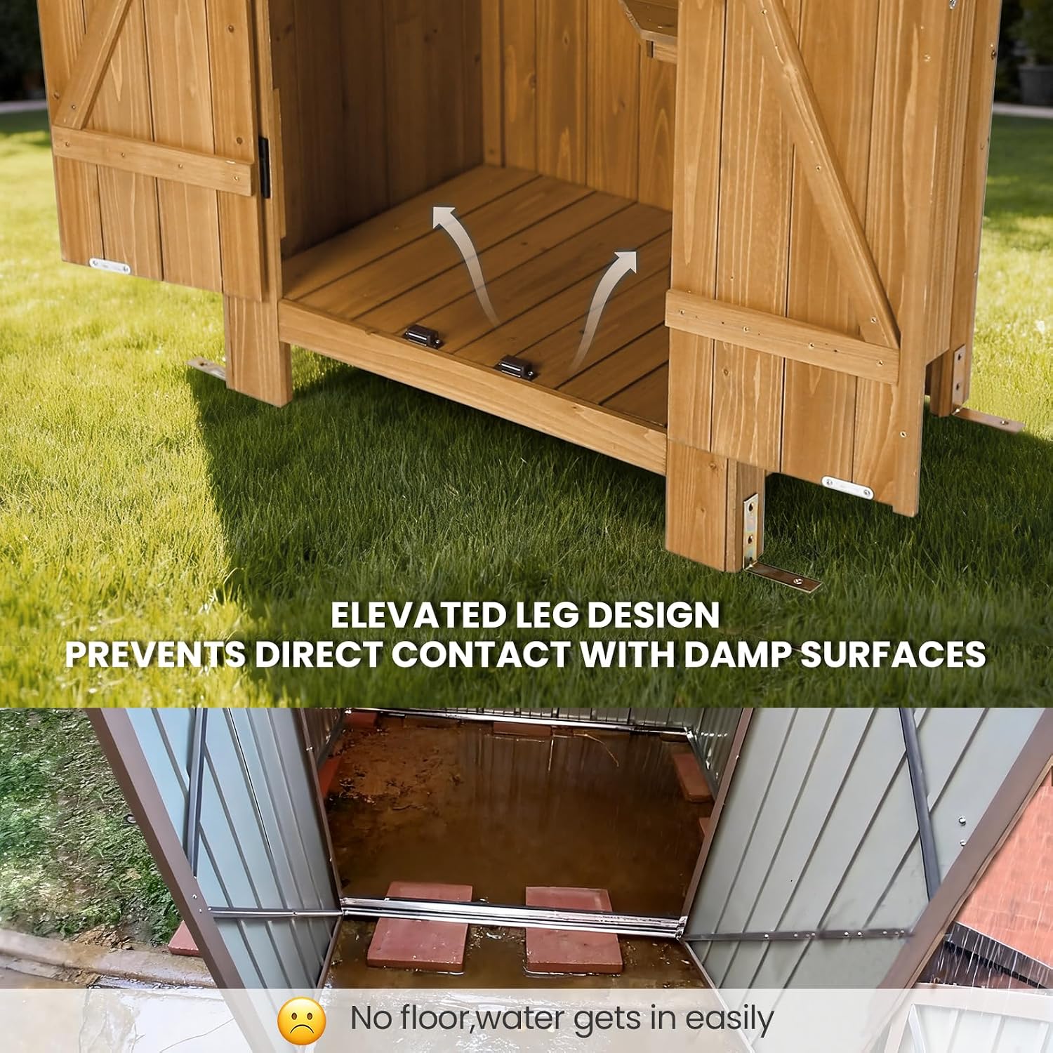 Wooden Outdoor Storage Shed with Double Doors,70' Tall Waterproof Storage Shed with Lock,Sheds & Outdoor Storage with Windproof Tipping for Deck,Backyard Garden and Yard