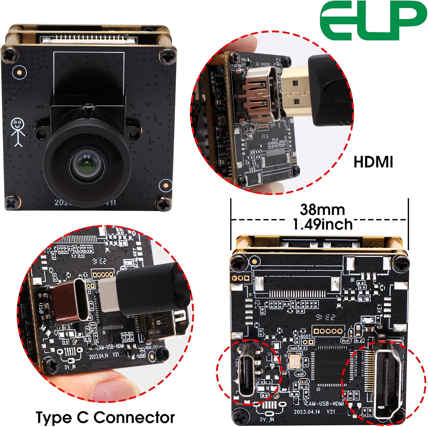 ELP 4K HDMI USB Camera - Wide Angle, 2X Digital Zoom, H.265, 8MP, UVC USB2.0 for Laptop & Monitor