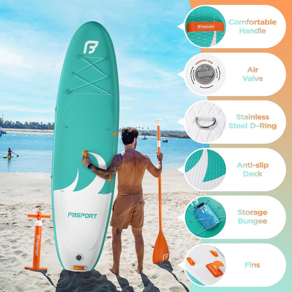 FBSPORT 11' Premium Stand Up Paddle Board, Yoga Board with SUP Accessories & Carry Bag | Wide Stance, Surf Control, Non-Slip Deck, Leash, Paddle and Pump for Youth & Adult