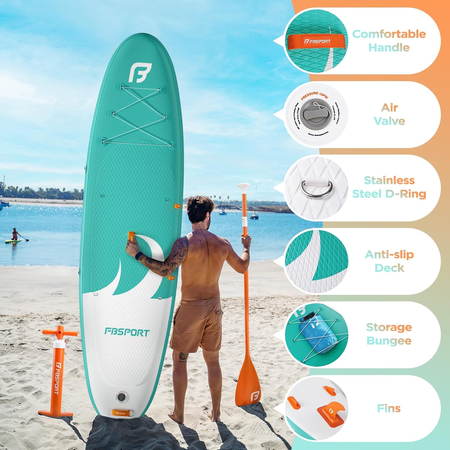 FBSPORT 11' Premium Stand Up Paddle Board, Yoga Board with SUP Accessories & Carry Bag | Wide Stance, Surf Control, Non-Slip Deck, Leash, Paddle and Pump for Youth & Adult