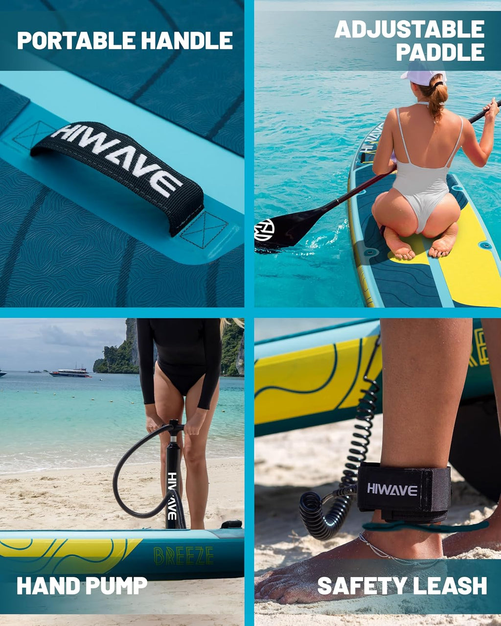 Hiwave Inflatable Stand Up Paddle Board 11'*34'*6' Sup Board, 420lbs Capacity Adult&Youth Paddle Board, Pet Friendly for Ocean&Lake, w/Double Action Hand Pump
