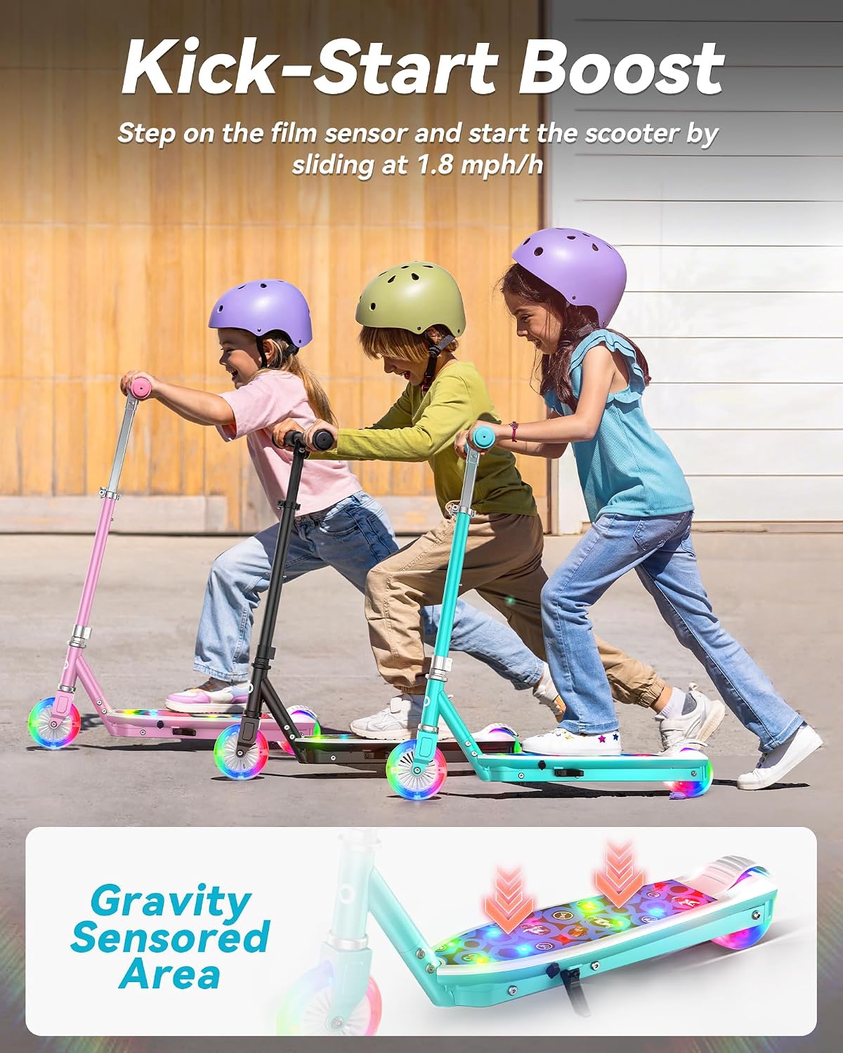 Gyroor KS2 Kids Electric Scooter – 5 MPH Safe Speed, Foot Sensor Start, LED Lights, Adjustable Handlebar, 2 Hr Fast Charge, UL2272 Certified, Ages 6–12, 121 lb Max Load