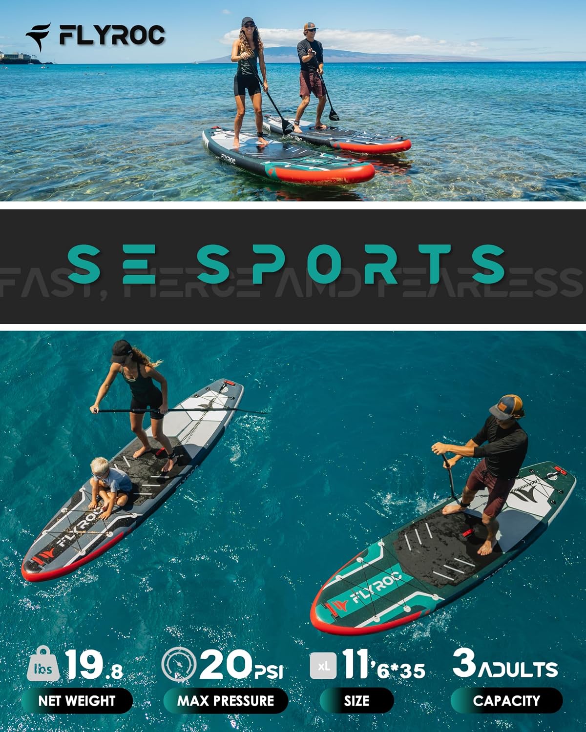 11'6x35'' Extra Wide Inflatable Paddle Board, 450lb Capacity Stand Up Paddle Board for Adults (x3), Stable Inflatable SUP, All Skill Levels, 3 Handles, 100L Backpack, 3PCS Paddle, 5L Dry Bag