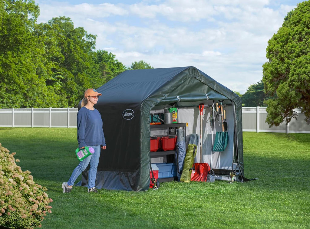 Scotts 6' x 6' x 6' All Season Outdoor Storage Shed with Waterproof Cover, Green