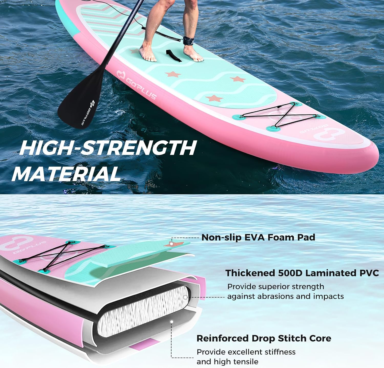 Goplus Inflatable Stand Up Paddle Board, 10FT/10.5FT/11FT SUP with Accessory Pack, Adjustable Paddle, Carry Bag, Fin, Hand Pump, Leash, Repair Kit