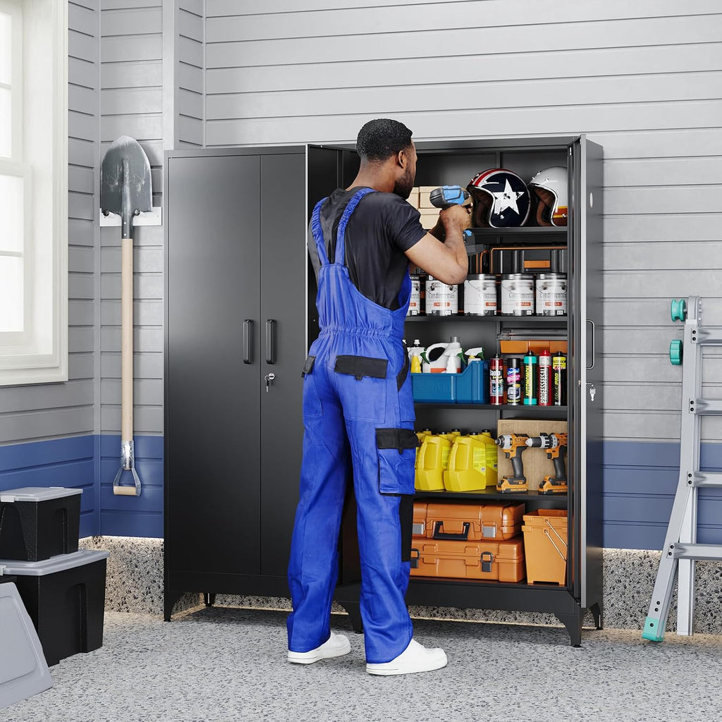 Yizosh Metal Garage Storage Cabinet with 2 Doors and 4 Adjustable Shelves - 71' Steel Lockable File Cabinet,Locking Tool Cabinets for Home,Office,Garage,Gym,School