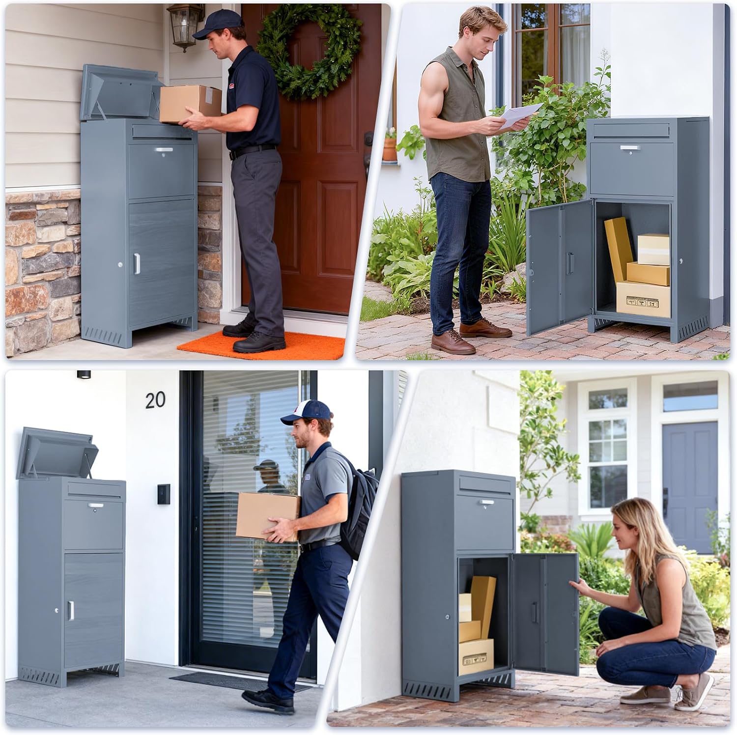 Package Delivery Boxes for Outside, Extra Large Parcel Drop Boxes with Secure Storage, Anti-Theft Galvanized Steel,Waterproof Package Delivery Box for Outdoor Porch (20''L x 16''W x 46''H)