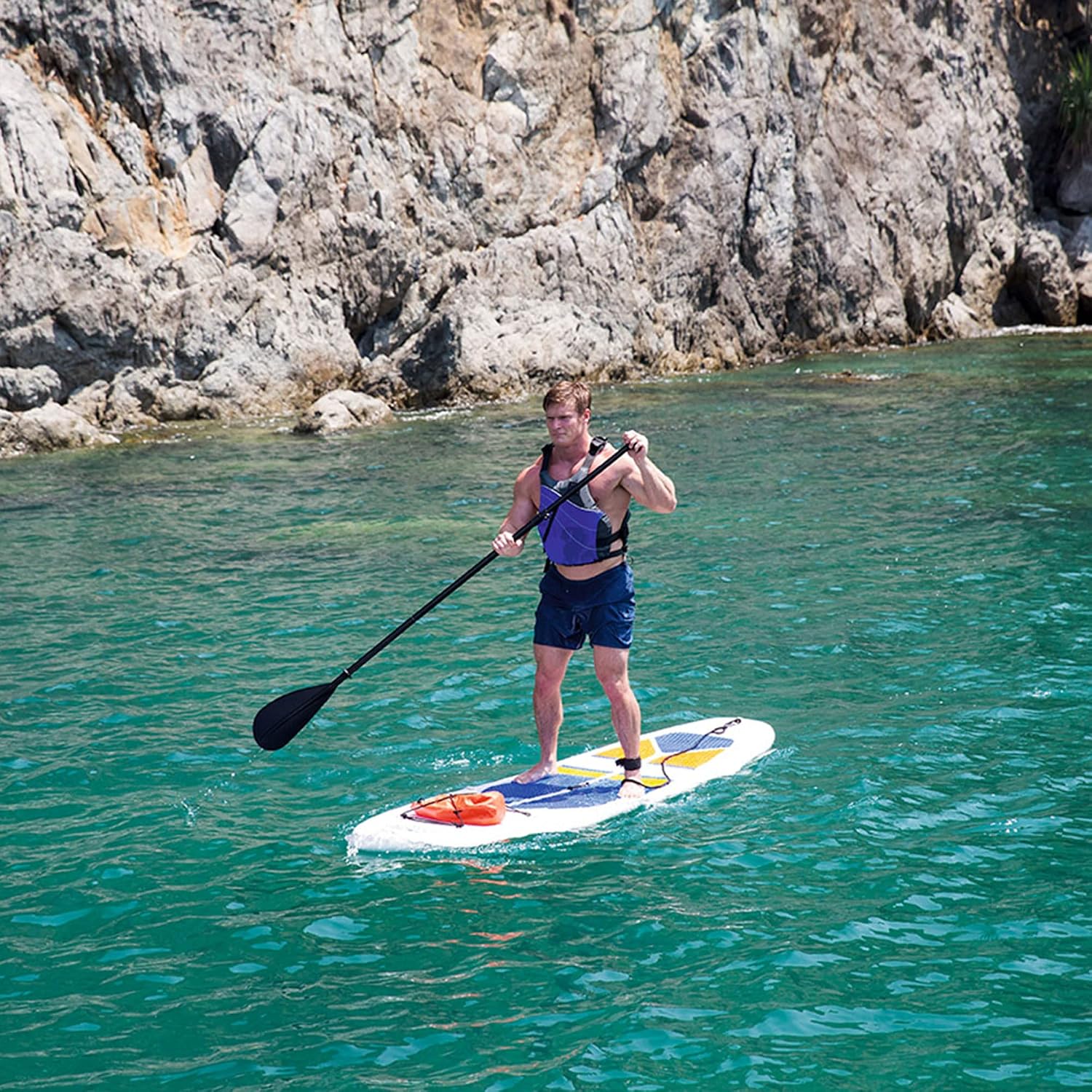 Bestway Hydro-Force White Cap 10' Inflatable Stand Up Paddle Board Kayak Water Set with Aluminum Oar, Hand Pump, and Travel Bag, White