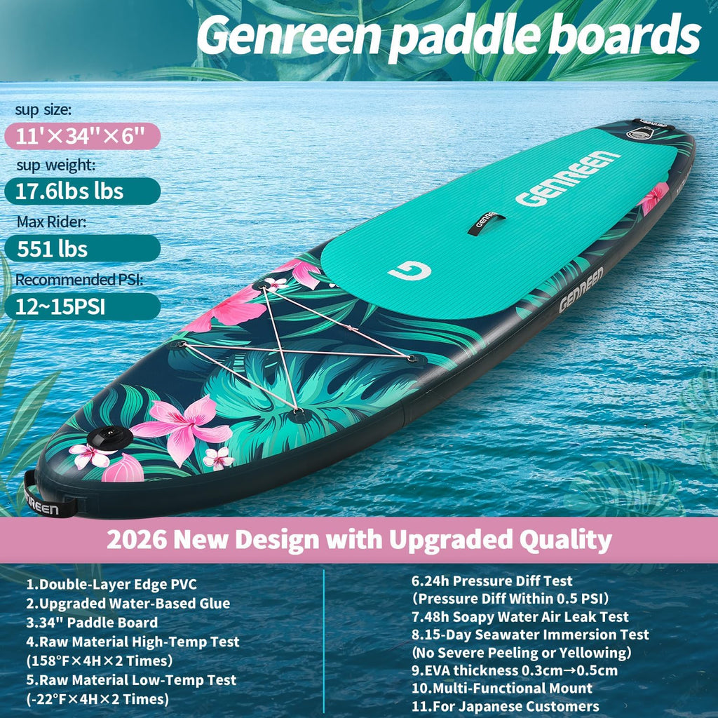 Paddle Board Stand up Paddle Board (Extra Large 11'*33/34') Newly Improved 2 Side Layers 450LBS Quality Inspection×5 (All-Season for JP customers) paddleboards Fishing Family Pet Friendly