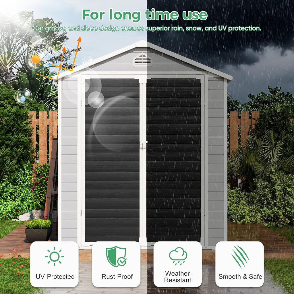 6x8 FT Plastic Resin Shed with Floor, All-Weather Storage Sheds Outdoor with Floor and Window Easy to Install, Large Plastic Sheds & Outdoor Storage for Garden Backyard Patio, Dove Grey