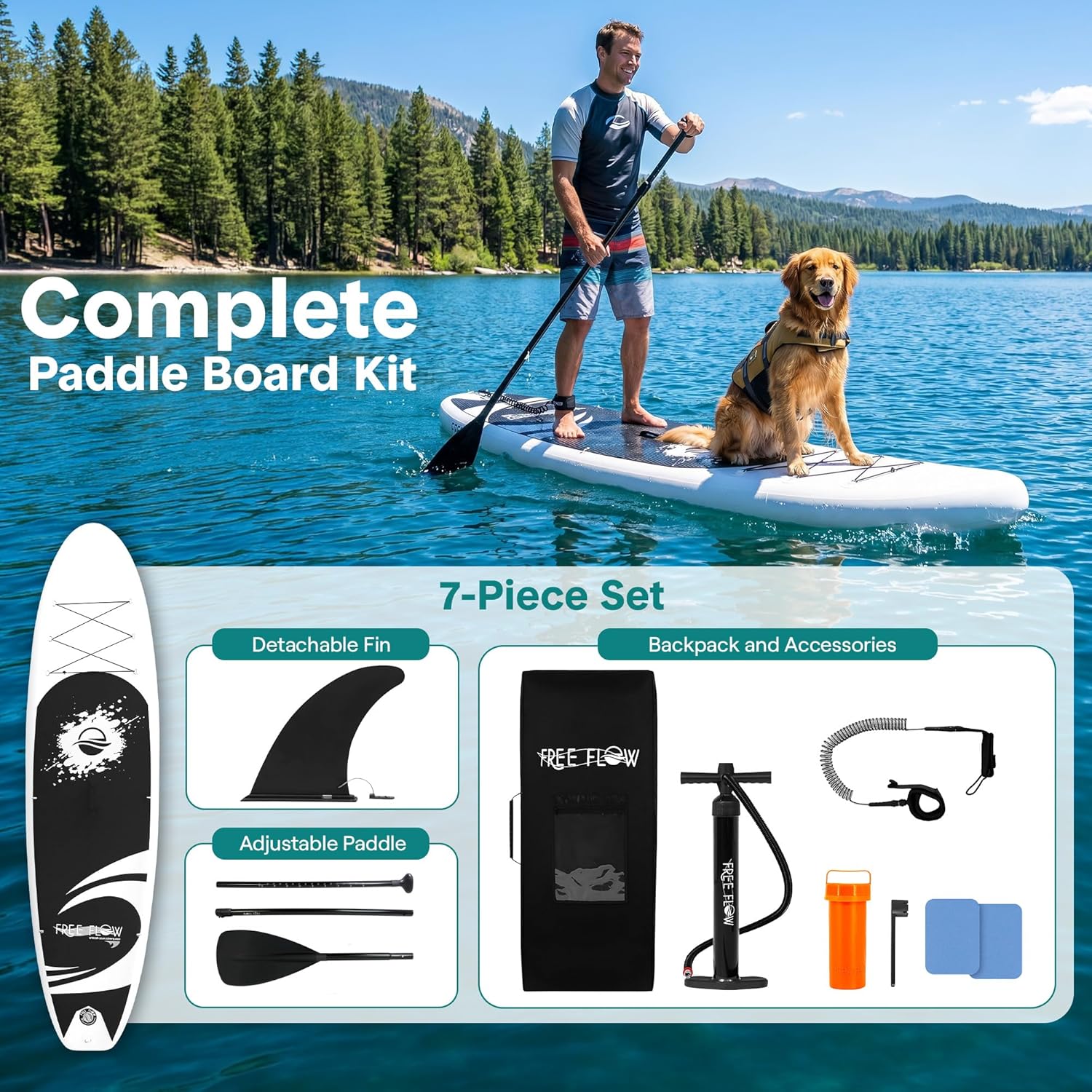 SereneLife Inflatable Stand Up Paddle Board with Premium SUP Accessories - Wide Stable Design with Non-Slip EVA Deck Pad