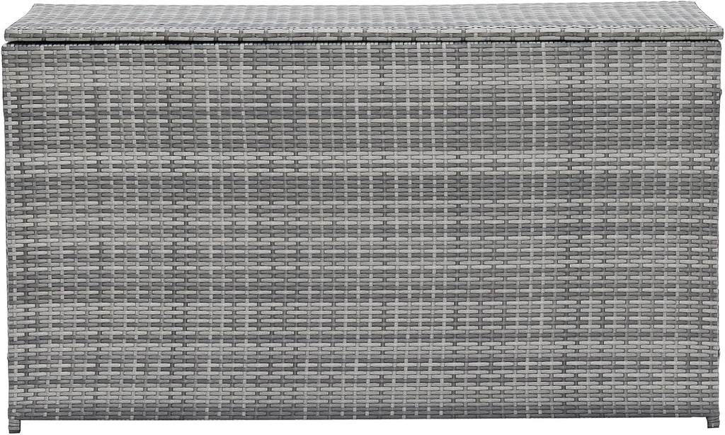 Teamson Home 154 Gallon Lined Weather Resistant Outdoor Rattan Wicker Patio Deck Storage Box with Soft Close Hinges for Patio Furniture Cushions or Pool Accessories, Gray