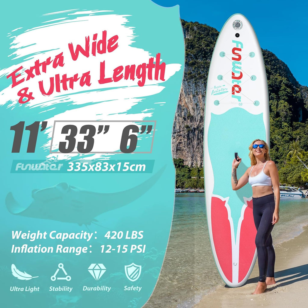 FunWater Inflatable Stand Up Paddle Board 10'6'/11'/11'6' Paddle Board for Adults & Youth, Paddleboards Inflatable with Premium SUP Accessories, Wide Stable, Non-Slip Comfort Deck
