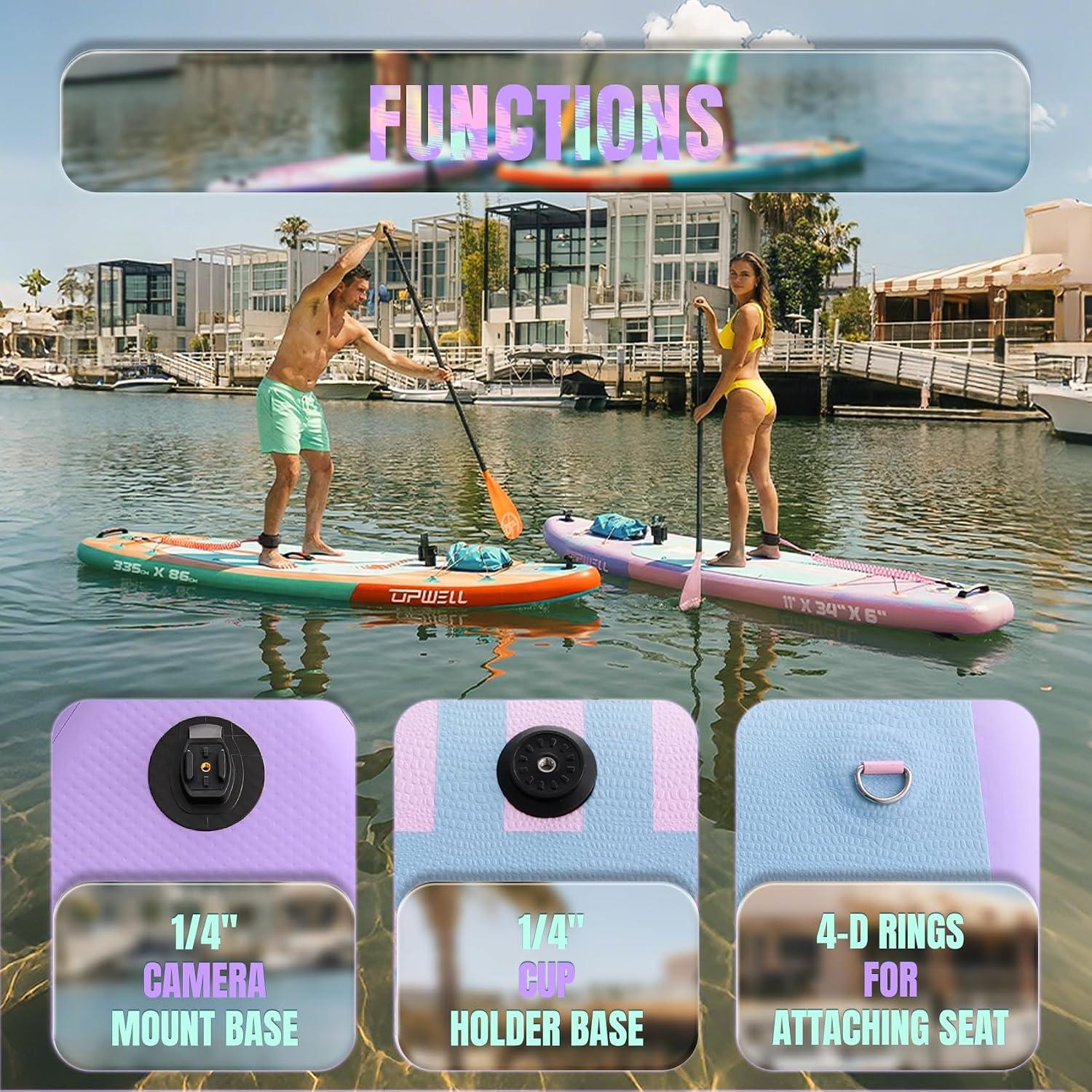 UPWELL 11'×34' Stand Up Paddle Board, SUP Board for Adults & Teens, Inflatable SUP Board with Premium Accessories, 120L Backpack, Paddle, Leash, Hand Pump, Fins