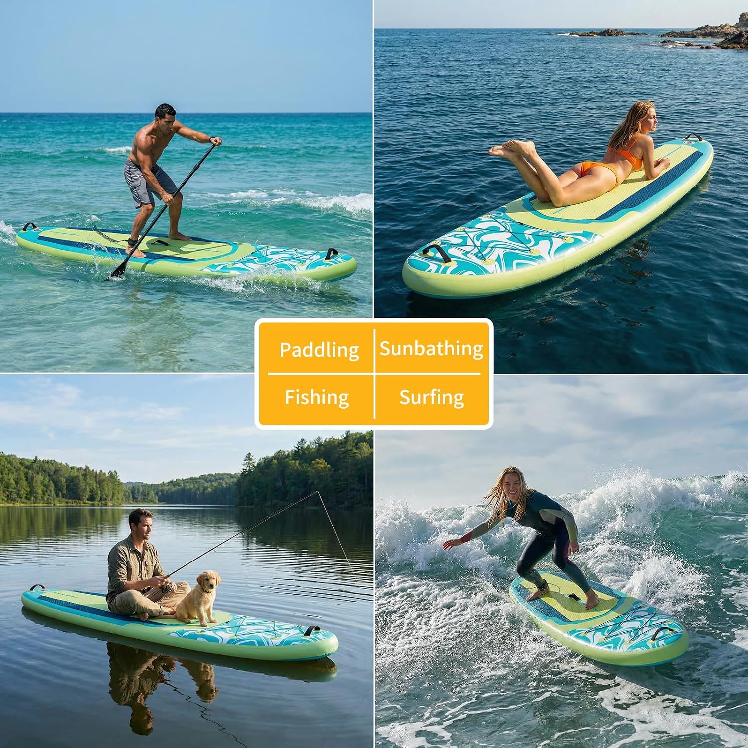 NEWBULIG 33' Inflatable Paddle Board SUP, Stand Up Paddle Board Blow Up with 3 Carry Handles, Non-Slip Deck Pad, Complete Kit with Pump, Leash & Backpack for Beginners/Adults